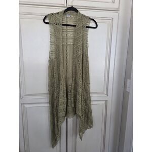 Honeyme Lace Vest Women's M Cottagecore Romantic Boho Western Sheer Sage Green